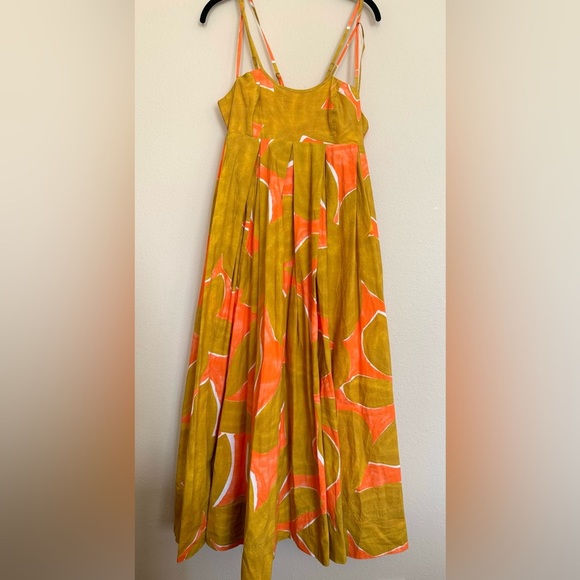 NWT Anthropologie Babydoll Midi Dress Coral Orange Lime Brown Size S Small - Picture 2 of 12